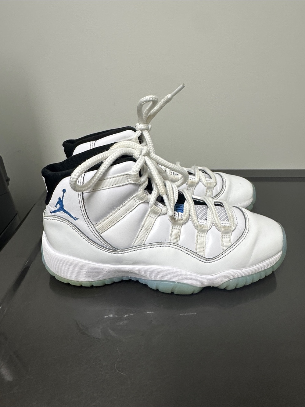 Jordan Kids White and Blue High-Top Sneakers